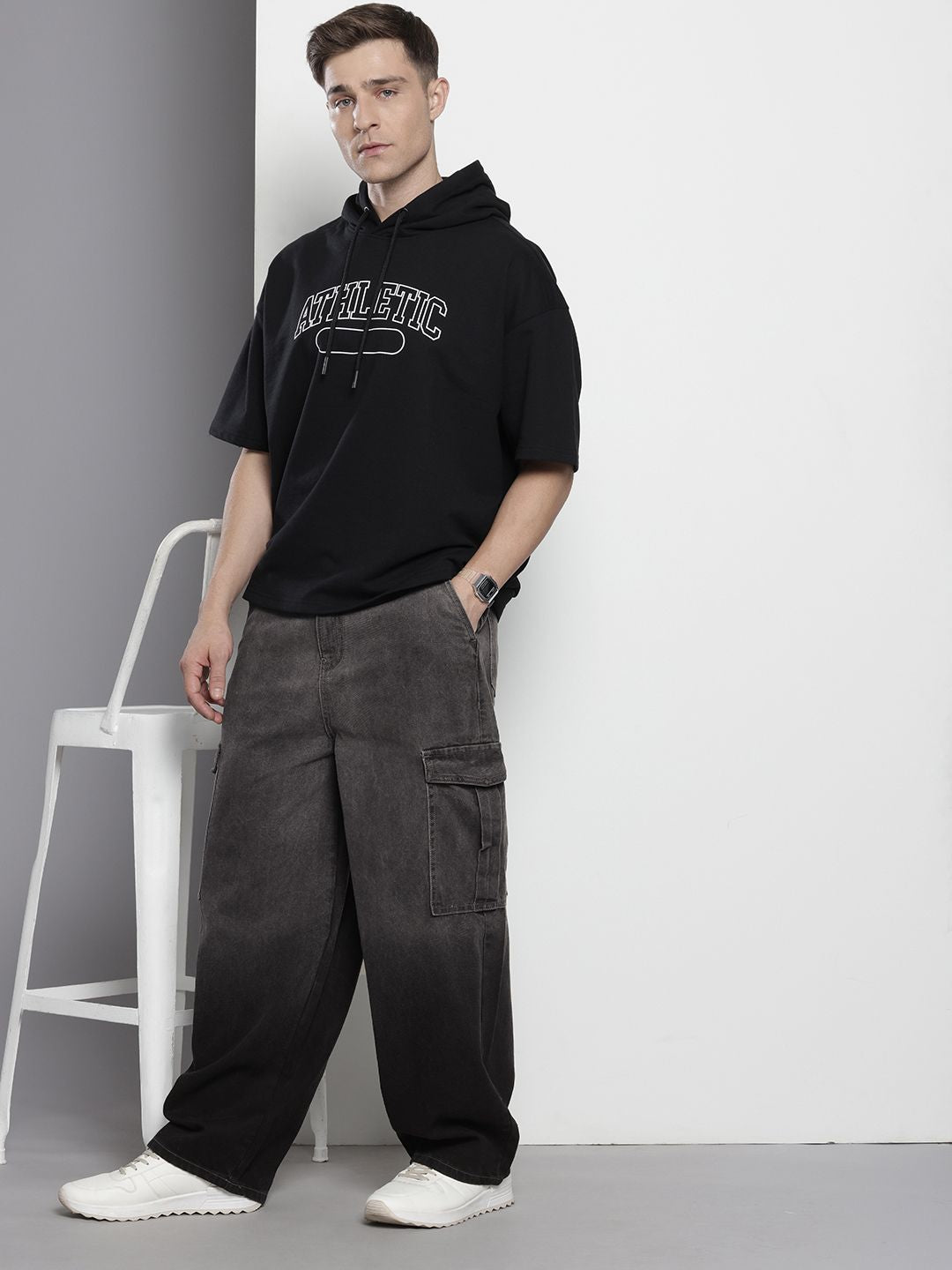 Men's Black Regular Fit Utility Jeans