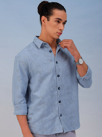 Men's Blue Relaxed Fit Solid Resort Wear Shirt