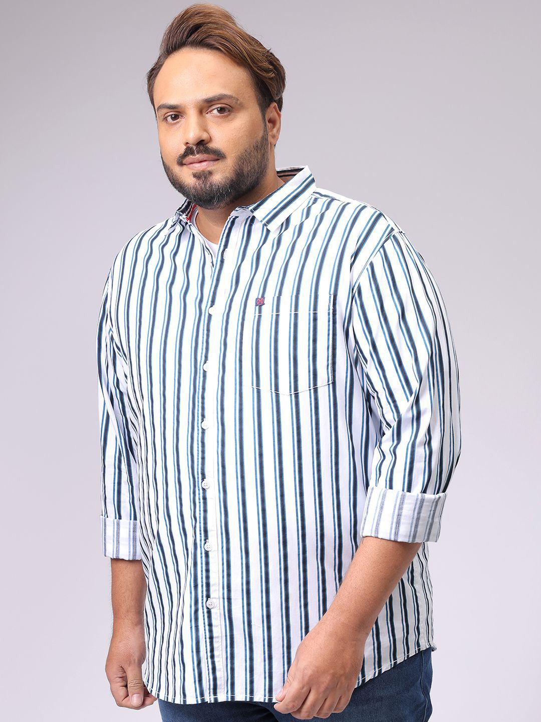 Men's White Regular Fit Striped Casual Shirt