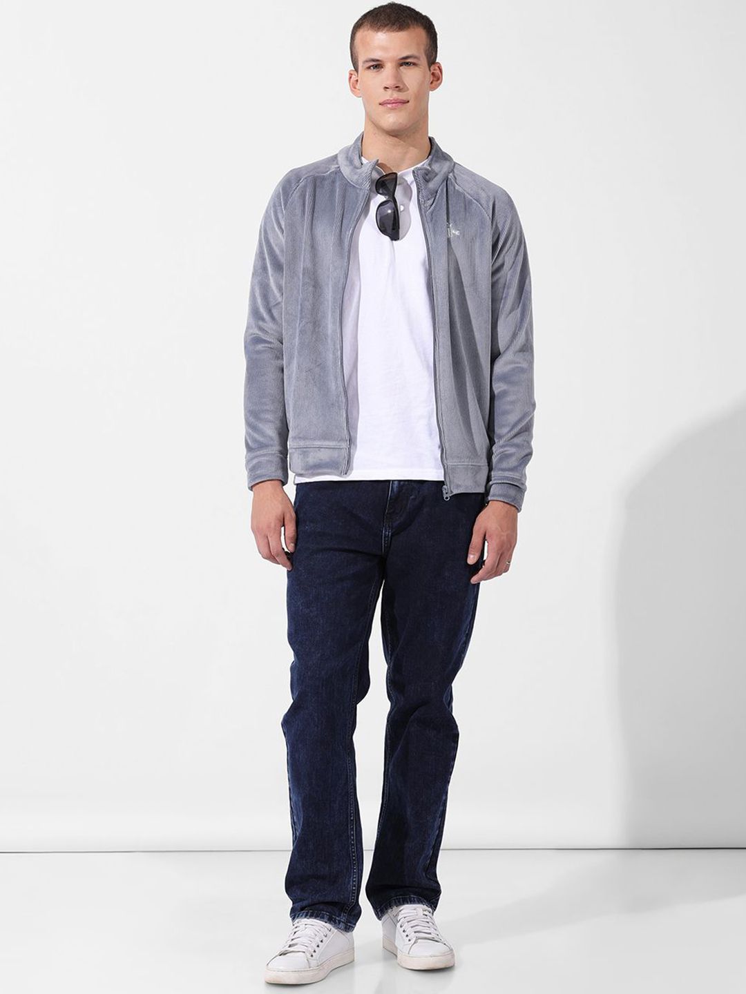 Men's Grey Regular Fit Textured Casual Sweatshirt