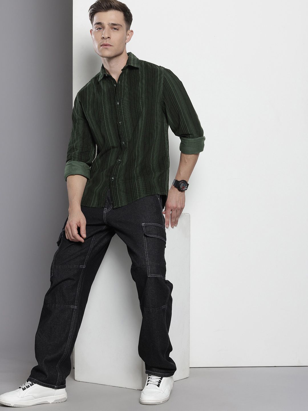 Men's Green Regular Fit Printed Casual Shirt