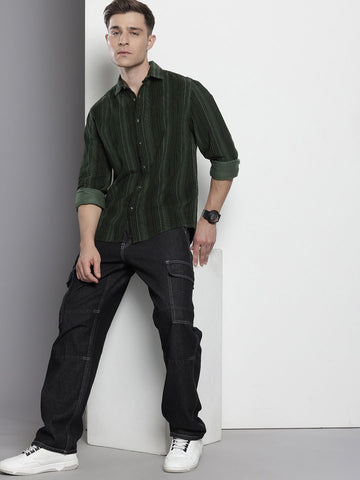 Men's Green Regular Fit Printed Casual Shirt