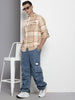 Men's Beige Slim Fit Checked Casual Shirt