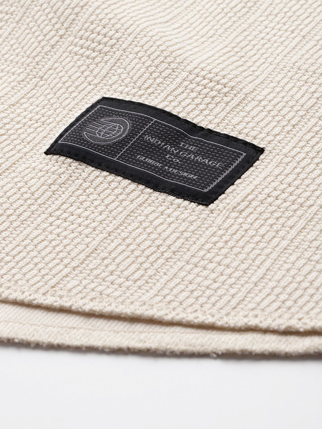 Men's White Regular Fit Textured Hooded T-Shirt