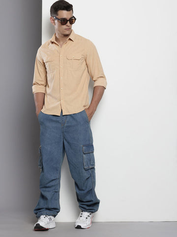 Men's Beige Regular Fit Solid Casual Shirt