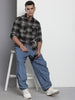 Men's Black Slim Fit Checked Casual Shirt