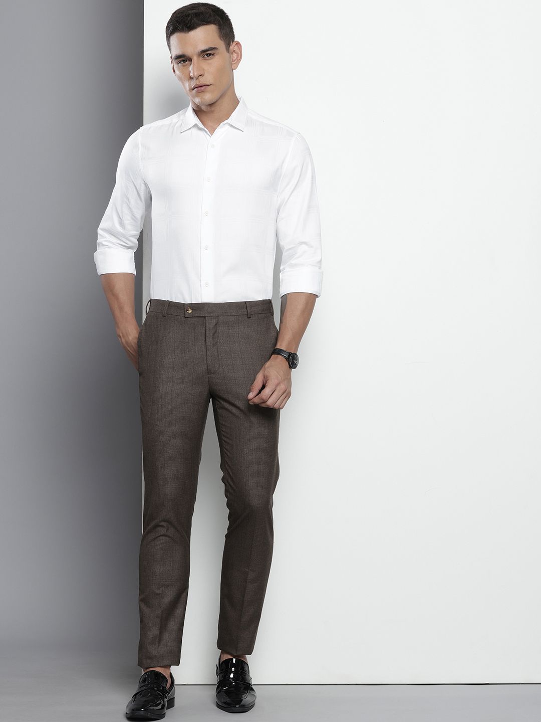 Men's White Slim Fit Textured Party Wear Shirt