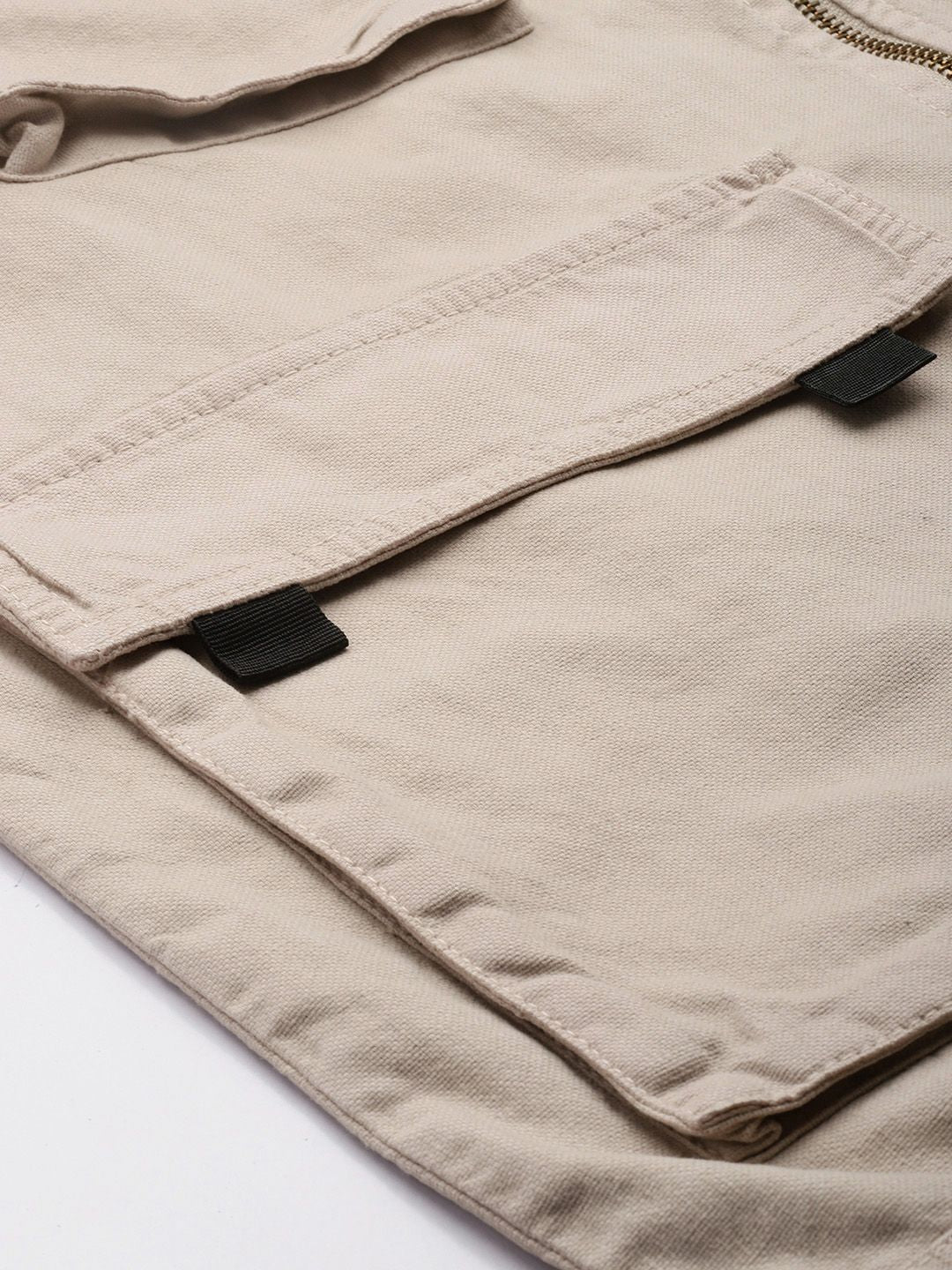 Men's Khaki Regular Fit Solid Utility Jacket