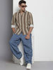 Men's Khaki Regular Fit Printed Casual Shirt