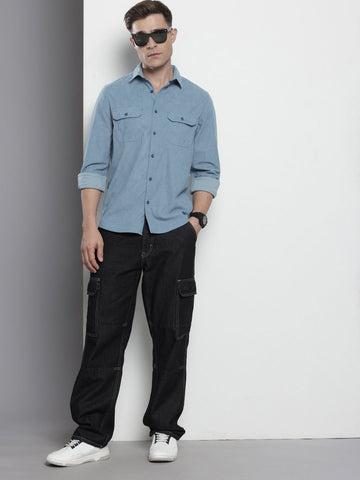 Men's Blue Regular Fit Solid Casual Shirt