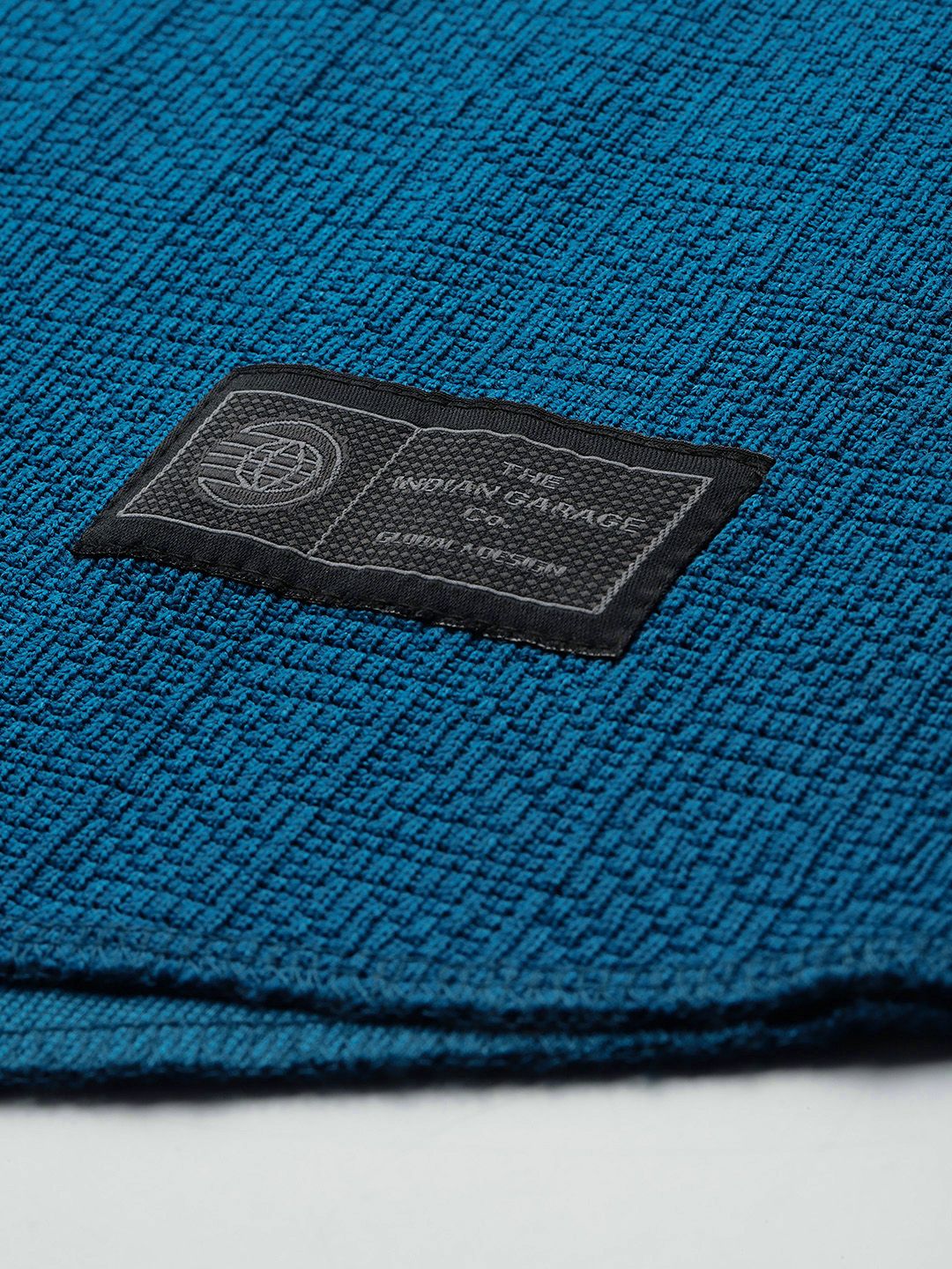Men's Blue Regular Fit Textured Hooded T-Shirt