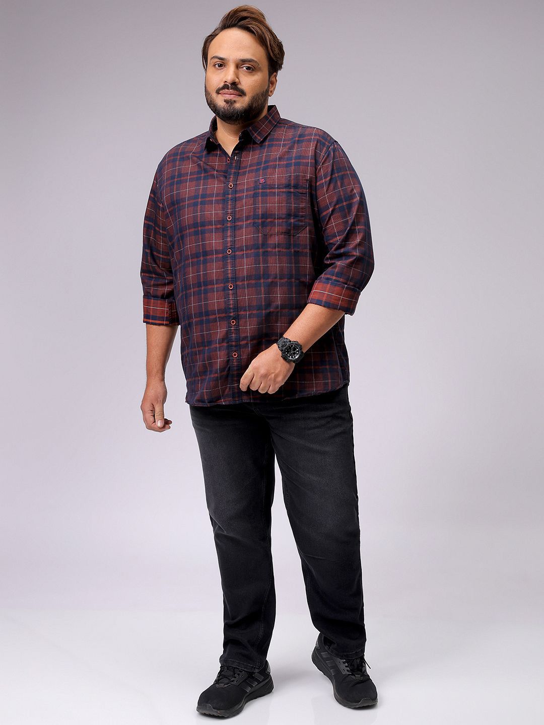 Men's Red Regular Fit Checked Casual Shirt