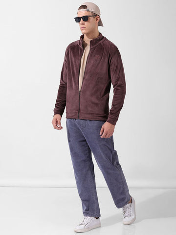 Men's Brown Regular Fit Textured Casual Sweatshirt