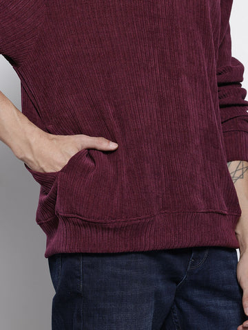 Men's Maroon Relaxed Fit Textured Street Sweatshirt