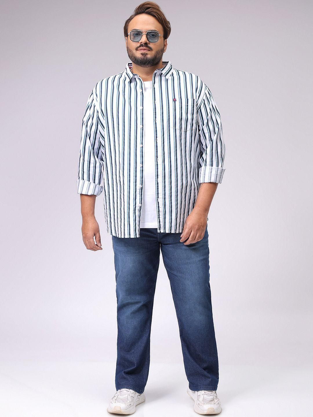 Men's White Regular Fit Striped Casual Shirt