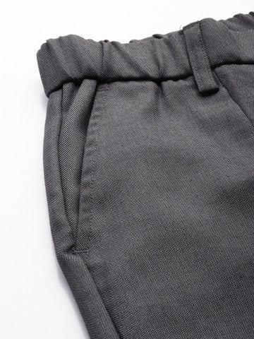 Men's Navy Blue Relaxed Fit Textured Formal Trouser