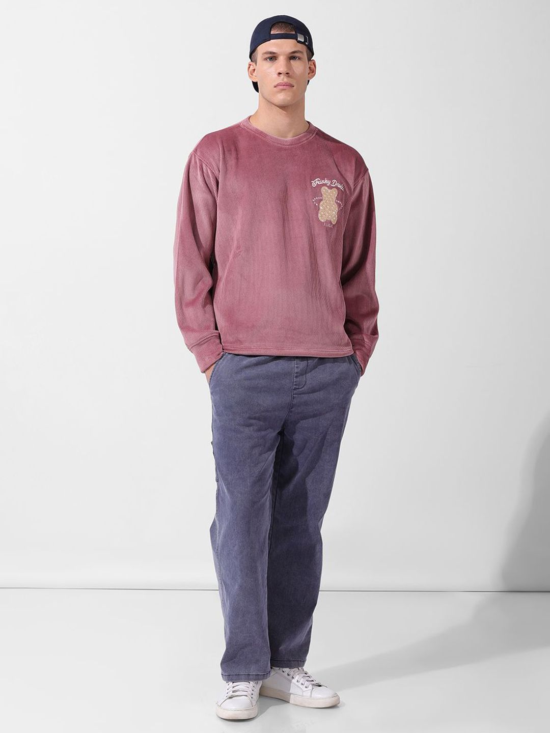 Men's Brown Oversized Fit Textured Casual Sweatshirt