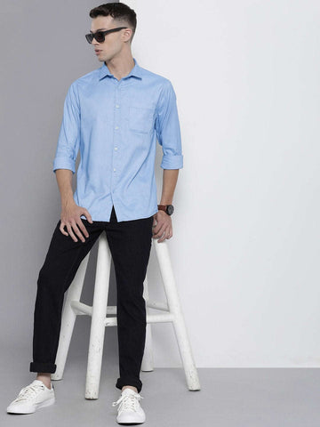 Men's Blue Regular Fit Solid Formal Shirt