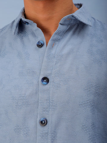 Men's Blue Relaxed Fit Solid Resort Wear Shirt