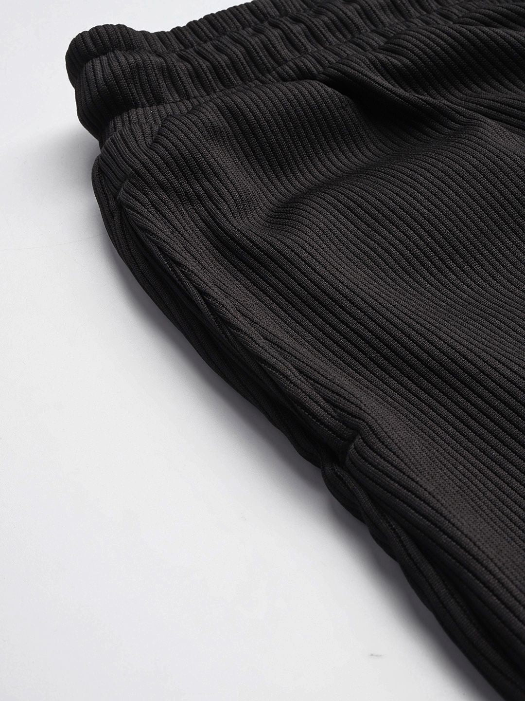 Men's Black Self Design Relax Wide Leg Fit Joggers