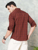 Men's Brown Slim Fit Checkered Casual Shirt