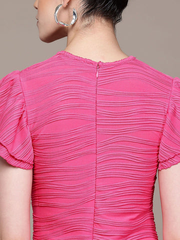Women Regular Fit Pink Half Sleeves Dress