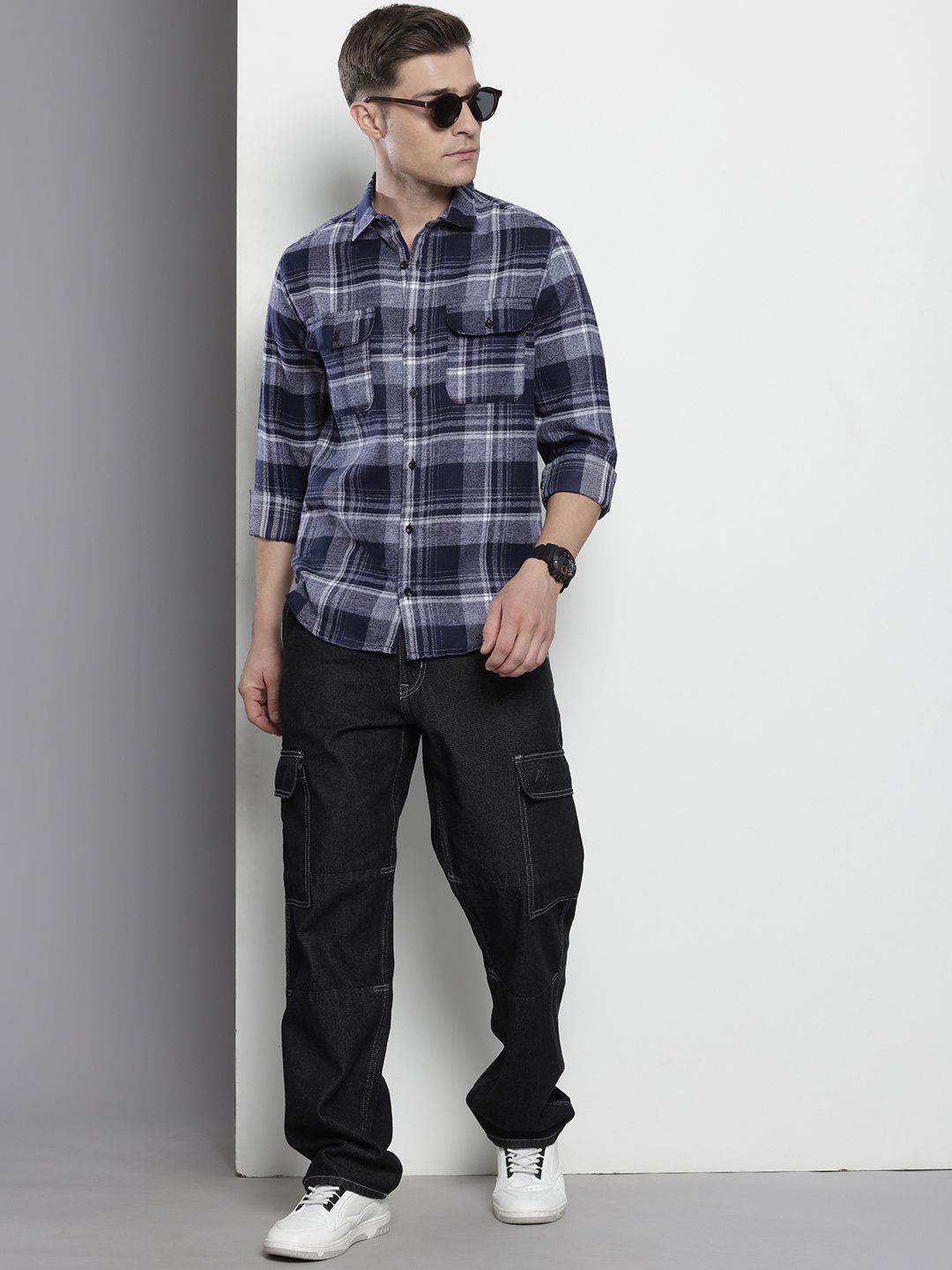Men's Blue Slim Fit Checked Casual Shirt