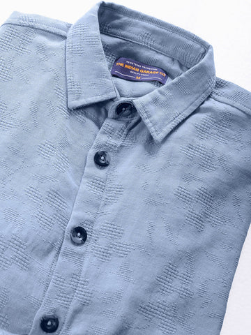 Men's Blue Relaxed Fit Solid Resort Wear Shirt