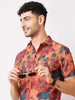 Men's Orange Slim Fit Printed Casual Shirt