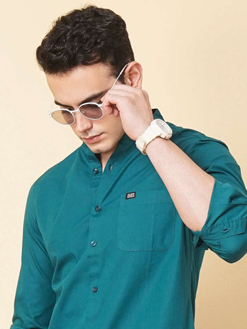 Men's Teal Regular Fit Solid Casual Shirt