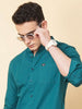 Men's Teal Regular Fit Solid Casual Shirt