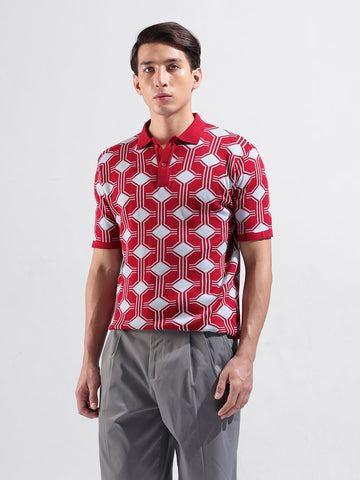 Men's Red Slim Fit Graphic Printed Flat Knit T-Shirt