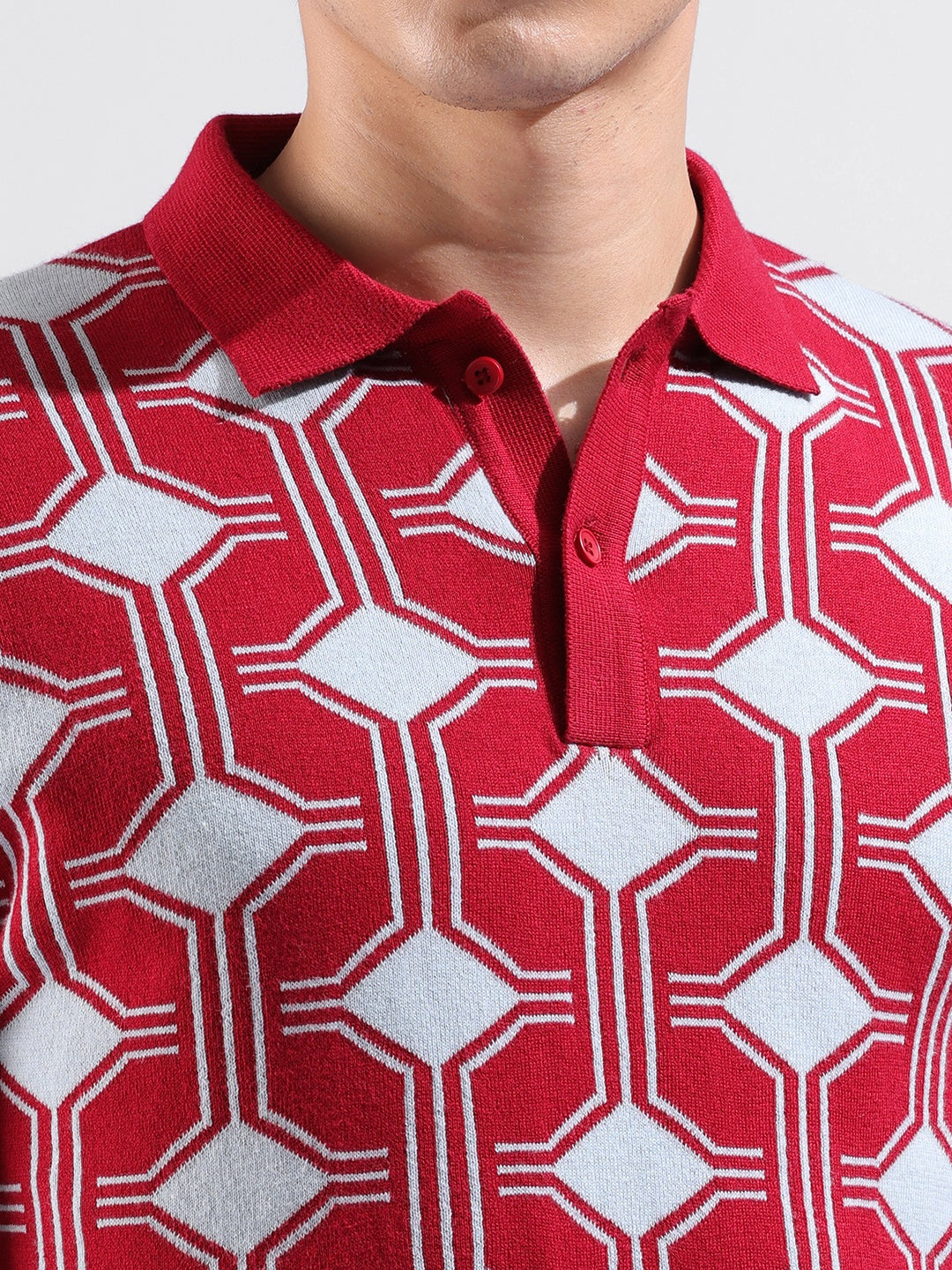 Men's Red Slim Fit Graphic Printed Flat Knit T-Shirt