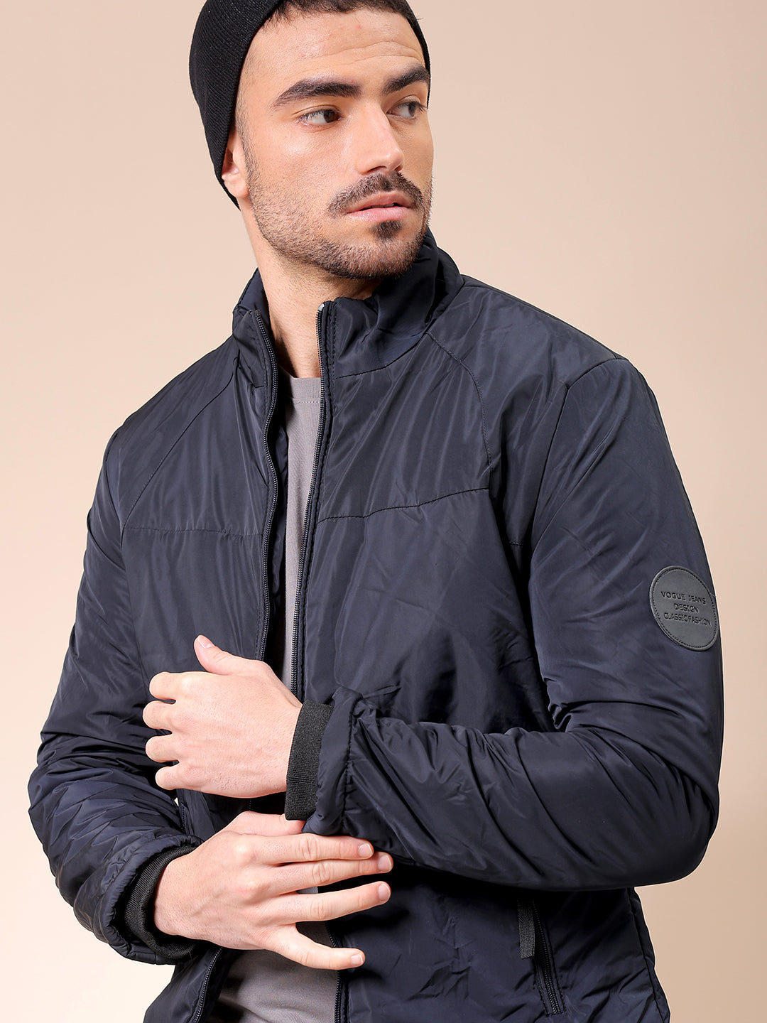 Men's Navy Slim Fit Solid Casual Jackets