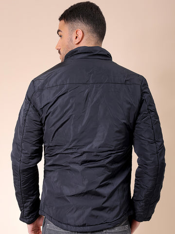 Men's Navy Slim Fit Solid Casual Jackets