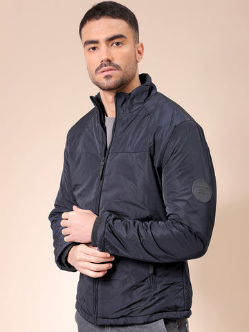 Men's Navy Slim Fit Solid Casual Jackets