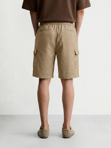 Men's Khaki Relaxed Fit Solid Resort Wear Shorts