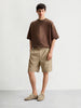 Men's Khaki Relaxed Fit Solid Resort Wear Shorts