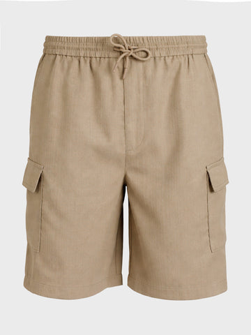Men's Khaki Relaxed Fit Solid Resort Wear Shorts