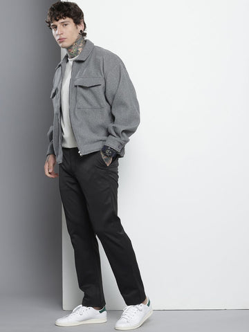 Men's Black Regular Fit Casual Trousers