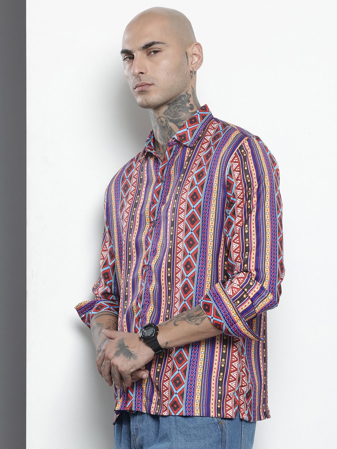 Men's Multicolor Relaxed Fit Aztec Resort Wear Shirt