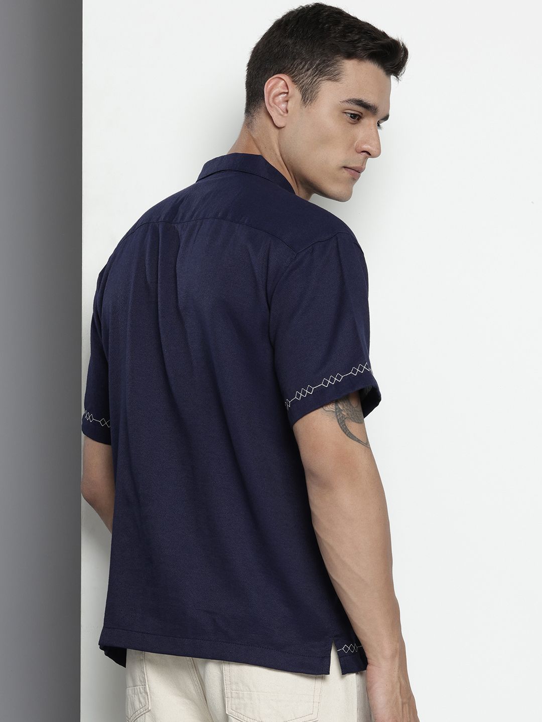 Men's Blue Relaxed Fit Solid Resort Wear Shirt