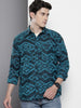 Men's Blue Relaxed Fit Textured Casual Shirt
