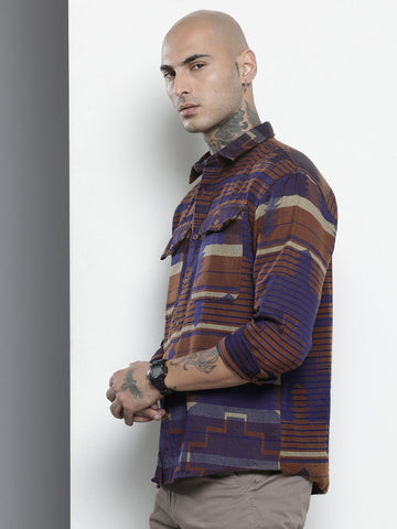 Men's Brown Relaxed Fit Printed Bohemian Shirt