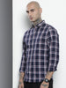 Men's Navy Blue Slim Fit Checked Casual Shirt