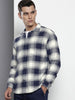 Men's Navy Blue Relaxed Fit Textured Casual Shirt