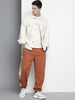 Men's Brown Relaxed Fit Textured Baggy Joggers