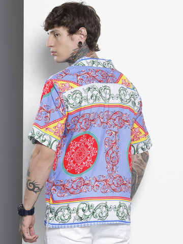 Men's Multicolor Oversized Fit Printed Print Shirt