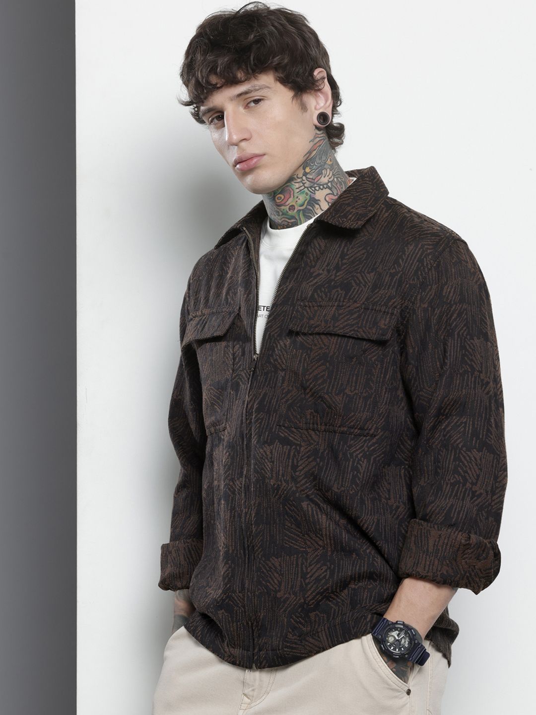 Men's Brown Regular Fit Textured Casual Shirt