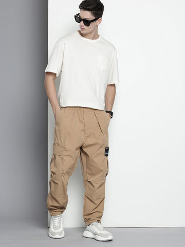 Men's Khaki Loose Fit Utility Cargo